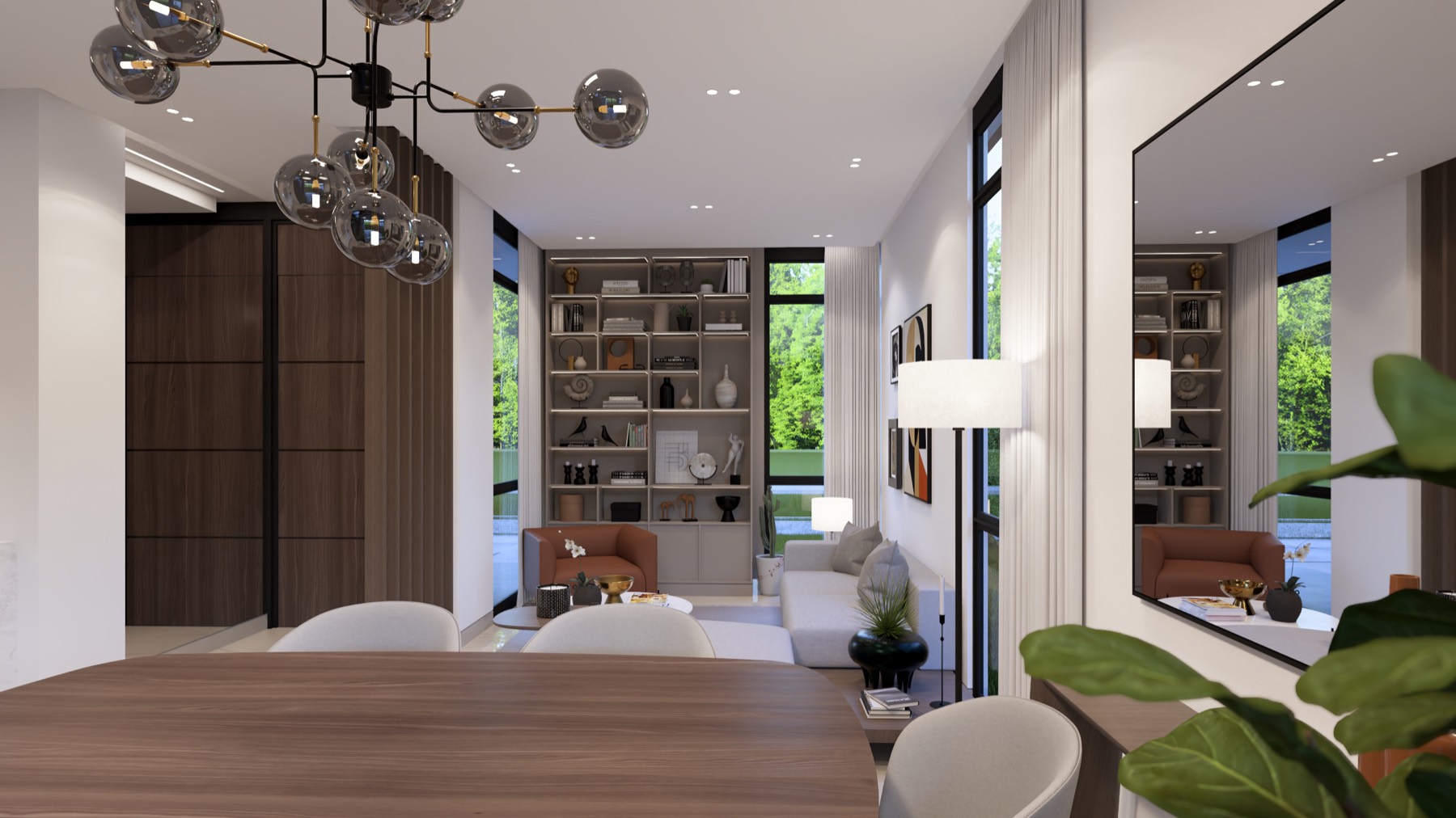 Sala con biblioteca del Modelo Classic